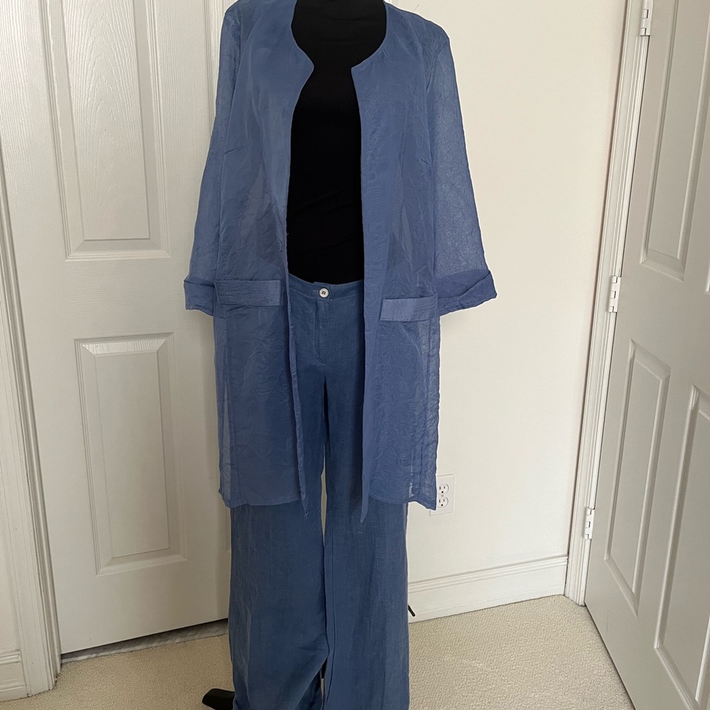 Elegant Blue Women's Pants & Jacket Set